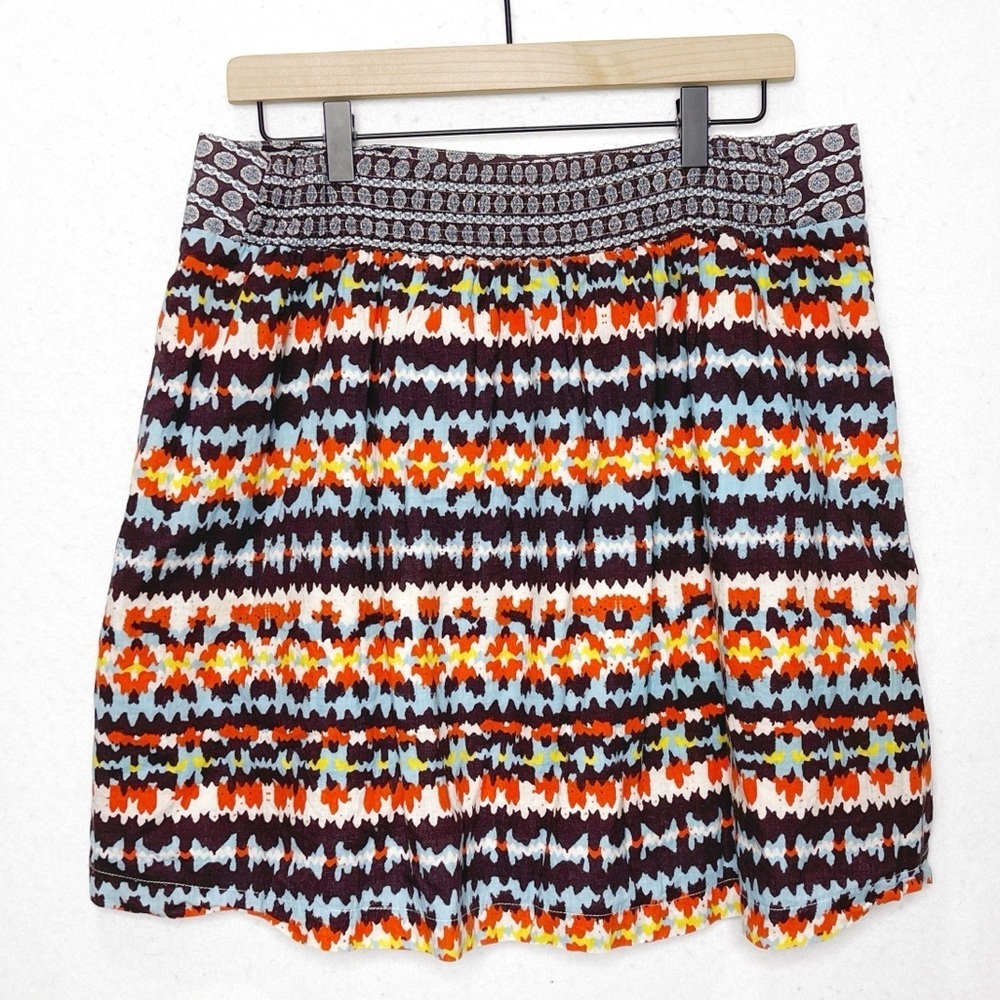 Anthropologie Porridge Women's Brown Orange Blue A-line Cotton Skirt Duo Pattern